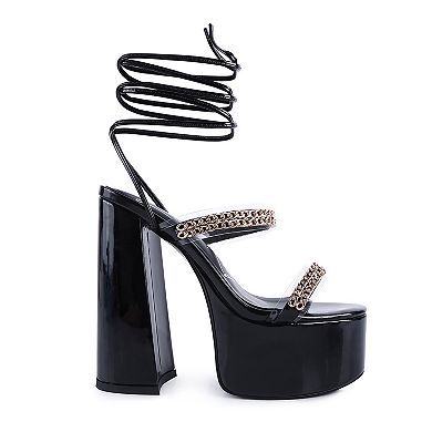 London Rag Indulgence Metal Chain Women's Lace-Up Sandals