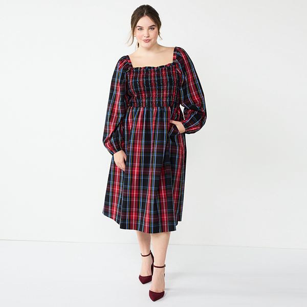 Plus Size DRAPER JAMES RSVP™ Long Sleeve Smocked Tiered Midi Dress