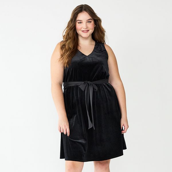 Plus Size DRAPER JAMES RSVP™ Sleeveless KnotWaist Velvet Dress