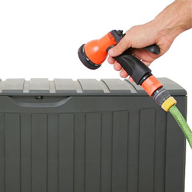 Ram Quality Products Plastic 90 Gal Outdoor Locking Storage Bin Deck Box, Gray