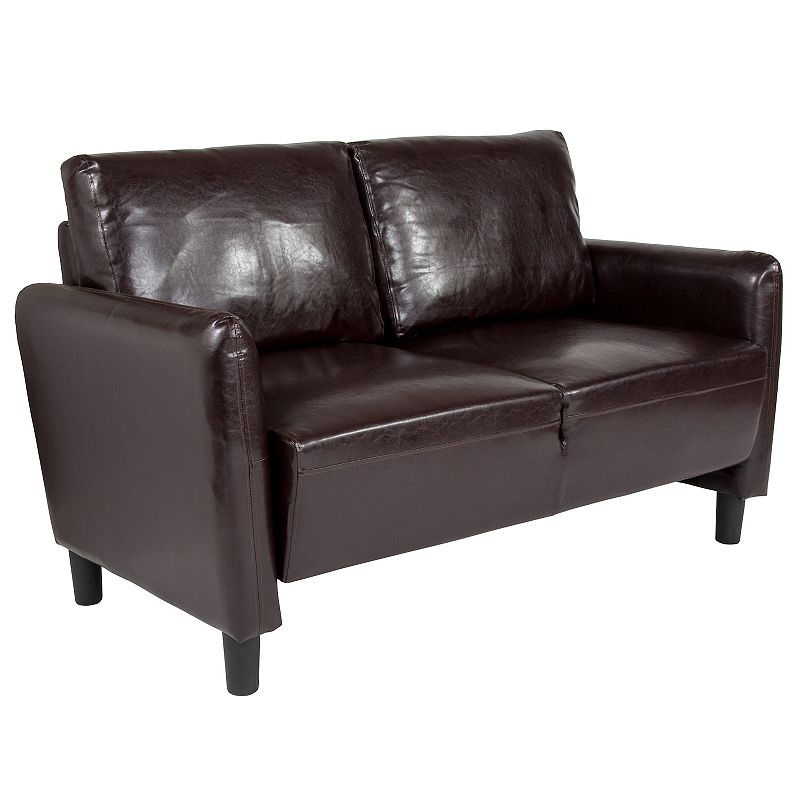 Flash Furniture Candler Park Faux Leather Loveseat Couch, Brown