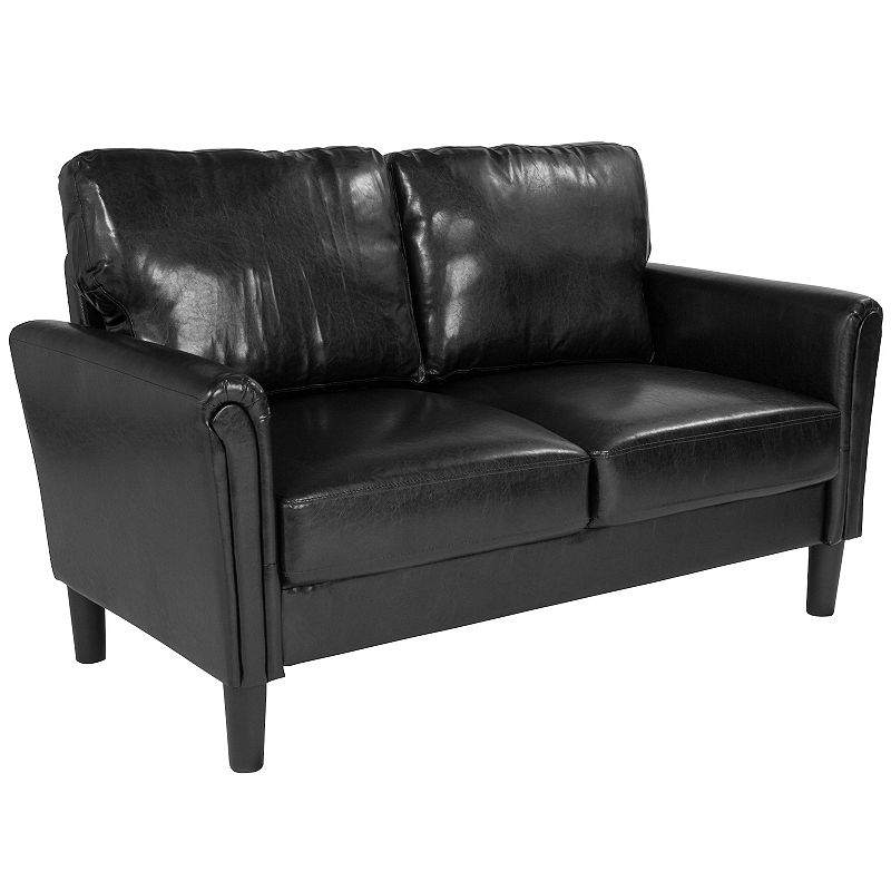 Flash Furniture Bari Faux Leather Loveseat Couch, Black