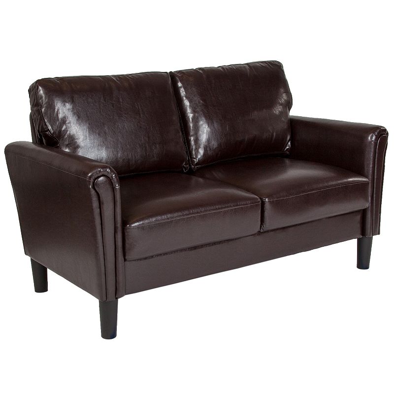 Flash Furniture Bari Faux Leather Loveseat Couch, Brown