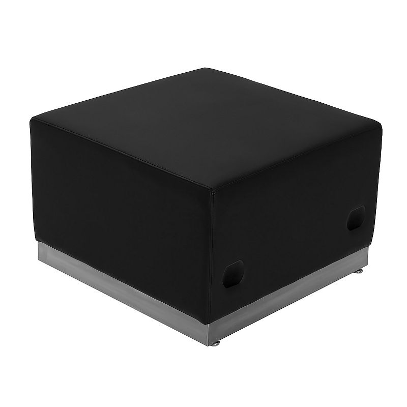 HERCULES Alon Series Black LeatherSoft Ottoman with Brushed Stainless Steel Base ZB-803-OTTOMAN-BK-GG