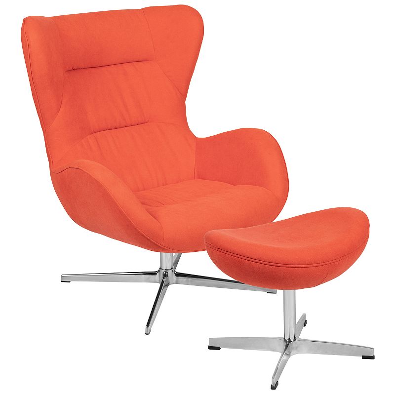 Flash Furniture Black Fabric Swivel Wing Chair & Ottoman Set, Orange