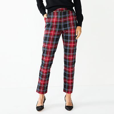 Womens red plaid dress pants sales