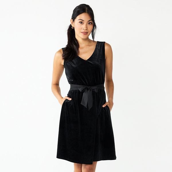Brooklyn Latin Dress Black Velvet | Elegant Pencil Style Dress with Long Sleeves & High Side Split in Stretch Velvet for Latin & Tango Dance, Evening & Formal Events
