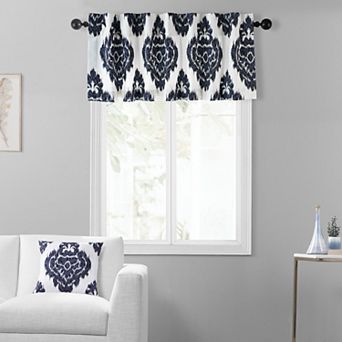 EFF Ikat Printed Cotton Window Valance, 50" X 19", Ikat Blue