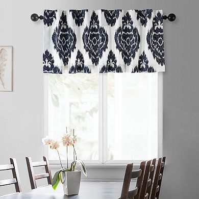 EFF Ikat Printed Cotton Window Valance, 50" X 19", Ikat Blue