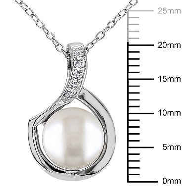 Stella Grace Sterling Silver Freshwater Cultured Pearl and Diamond Accent Pendant