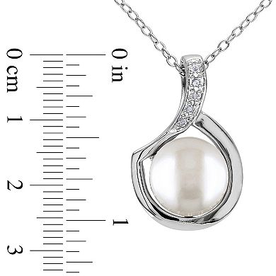 Stella Grace Sterling Silver Freshwater Cultured Pearl and Diamond Accent Pendant