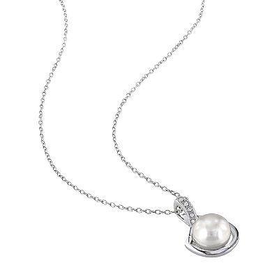 Stella Grace Sterling Silver Freshwater Cultured Pearl and Diamond Accent Pendant