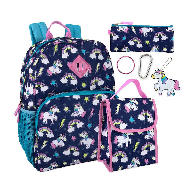 Backpack, Lunch Bag, Pencil Case, Carabiner, Keychain & Bracelet Set, Blue