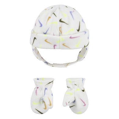Toddler Nike Swoosh Allover Print Fleece Trapper Hat & Mittens Set