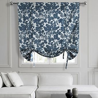 EFF Fleur Printed Cotton Tie-Up Window Shade, 46" X 63", Fleur Blue