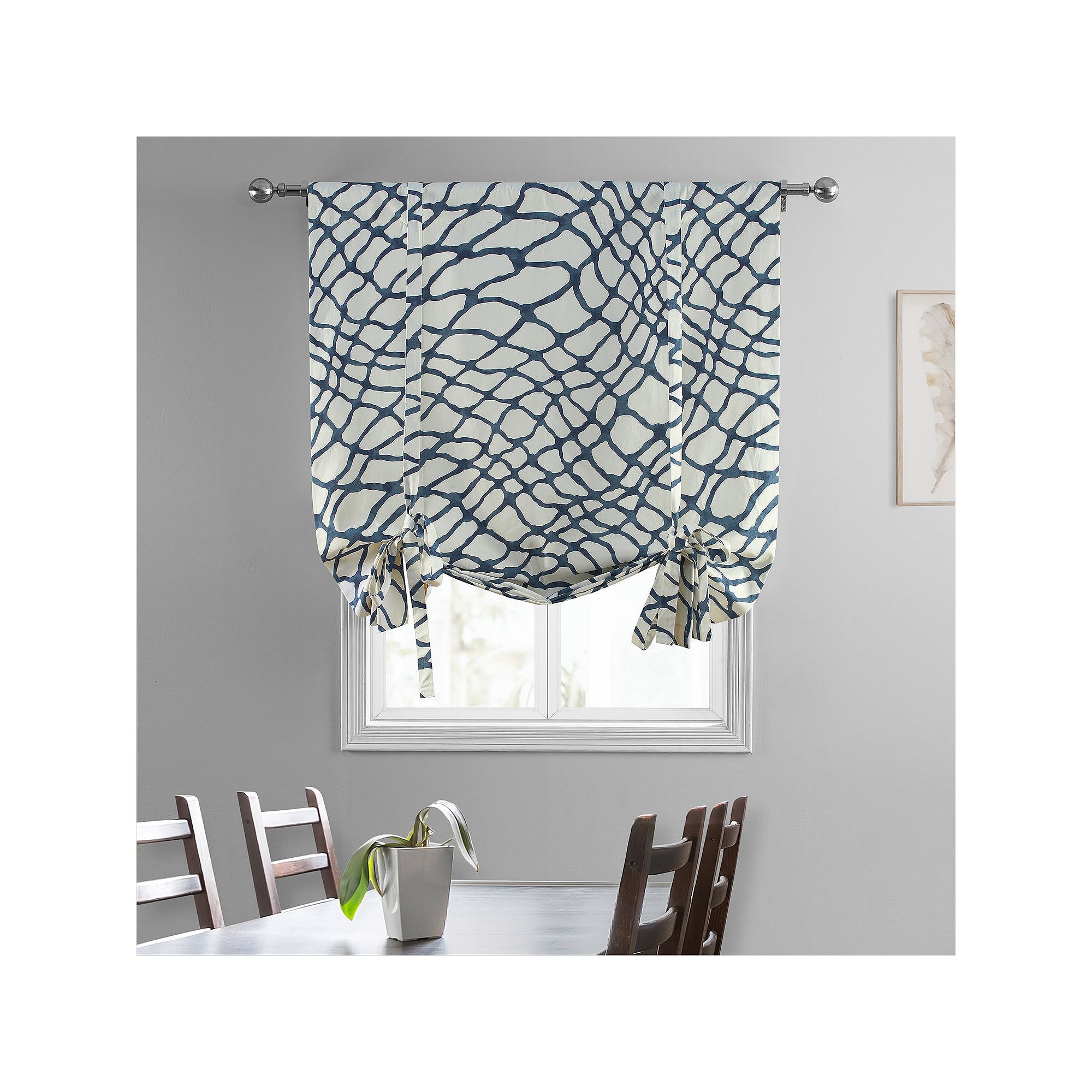 EFF Ellis Printed Cotton Tie-Up Window Shade, 46 X 63, Ellis Blue