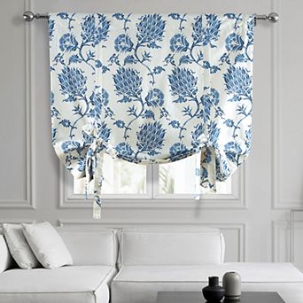 EFF Duchess Printed Cotton Tie-Up Window Shade, 46" X 63", Duchess Blue