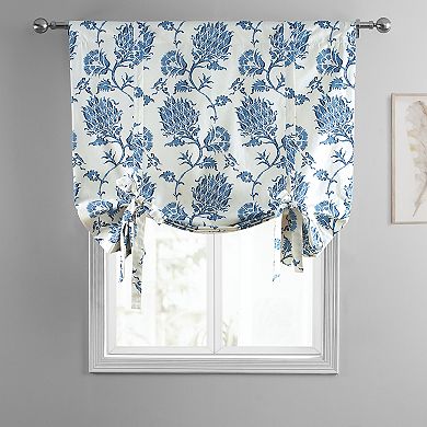 EFF Duchess Printed Cotton Tie-Up Window Shade, 46" X 63", Duchess Blue