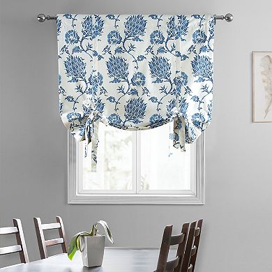 EFF Duchess Printed Cotton Tie-Up Window Shade, 46" X 63", Duchess Blue
