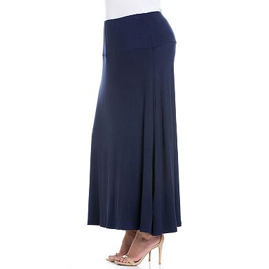 Plus Size 24Seven Comfort Apparel Comfortable Fit Elastic Waist Maxi Skirt