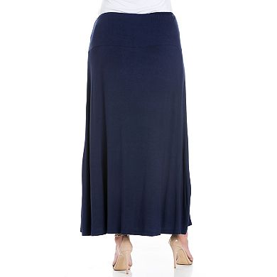 Plus Size 24Seven Comfort Apparel Comfortable Fit Elastic Waist Maxi Skirt