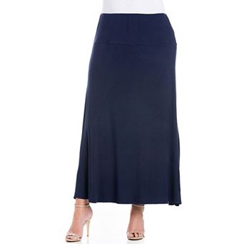 Plus Size 24Seven Comfort Apparel Comfortable Fit Elastic Waist Maxi Skirt