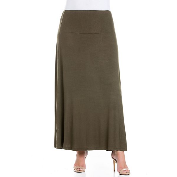 Plus Size 24Seven Comfort Apparel Comfortable Fit Elastic Waist Maxi Skirt