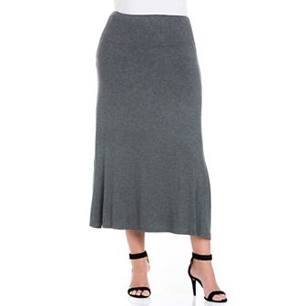 Plus Size 24Seven Comfort Apparel Comfortable Fit Elastic Waist Maxi Skirt
