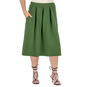 Plus Size 24Seven Comfort Apparel Long Pleated A-Line Skirt