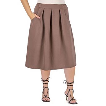 Plus Size 24Seven Comfort Apparel Long Pleated A-Line Skirt