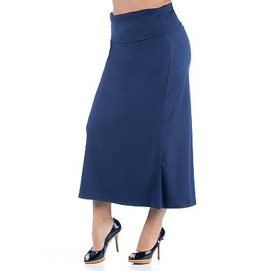 Plus Size 24Seven Comfort Apparel Comfortable Foldover Waistband Maxi Skirt
