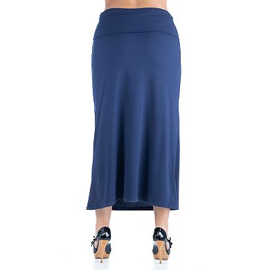 Plus Size 24Seven Comfort Apparel Comfortable Foldover Waistband Maxi Skirt