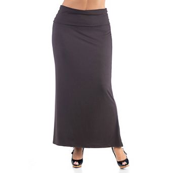 Plus Size 24Seven Comfort Apparel Comfortable Foldover Waistband Maxi Skirt