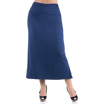 Plus Size 24Seven Comfort Apparel Comfortable Foldover Waistband Maxi Skirt