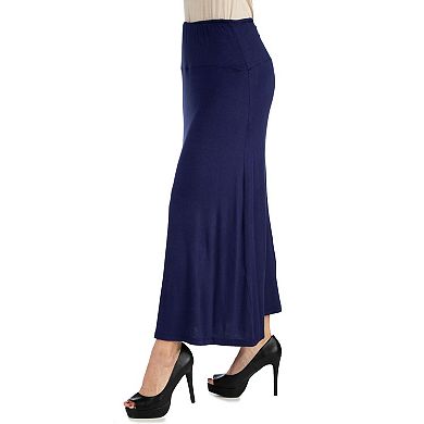 Women's 24seven Comfort Apparel Elastic Waist Midi Skirt