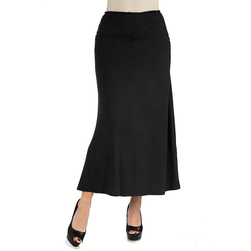 Womens 24seven Comfort Apparel Elastic Waist Midi Skirt, Size: Small, Blac