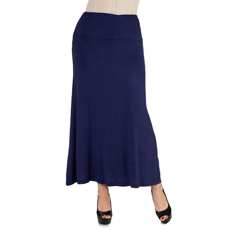 Womens 24seven Comfort Apparel Elastic Waist Midi Skirt, Size: Small, Blue