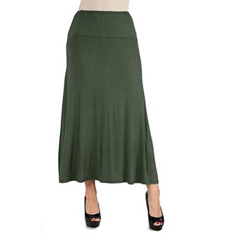 Women's 24seven Comfort Apparel Elastic Waist Midi Skirt