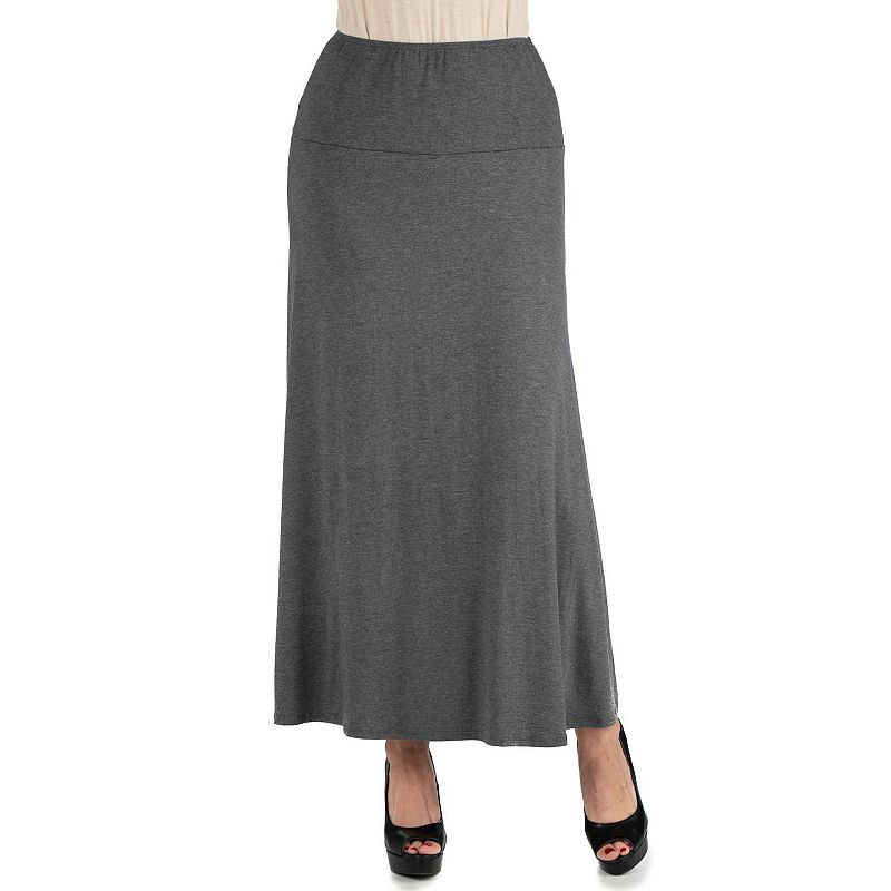 Womens 24seven Comfort Apparel Elastic Waist Midi Skirt, Size: Small, Dark