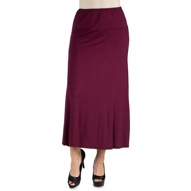 Womens 24seven Comfort Apparel Elastic Waist Midi Skirt, Size: Large, Dark