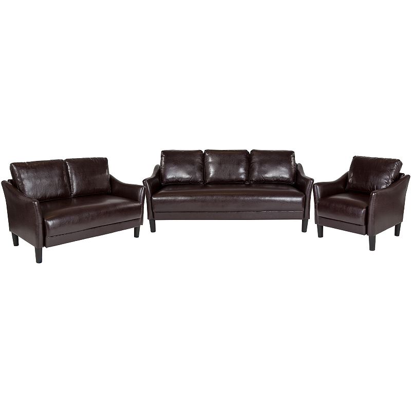 Flash Furniture Asti Faux-Leather 3-Piece Living Set, Brown