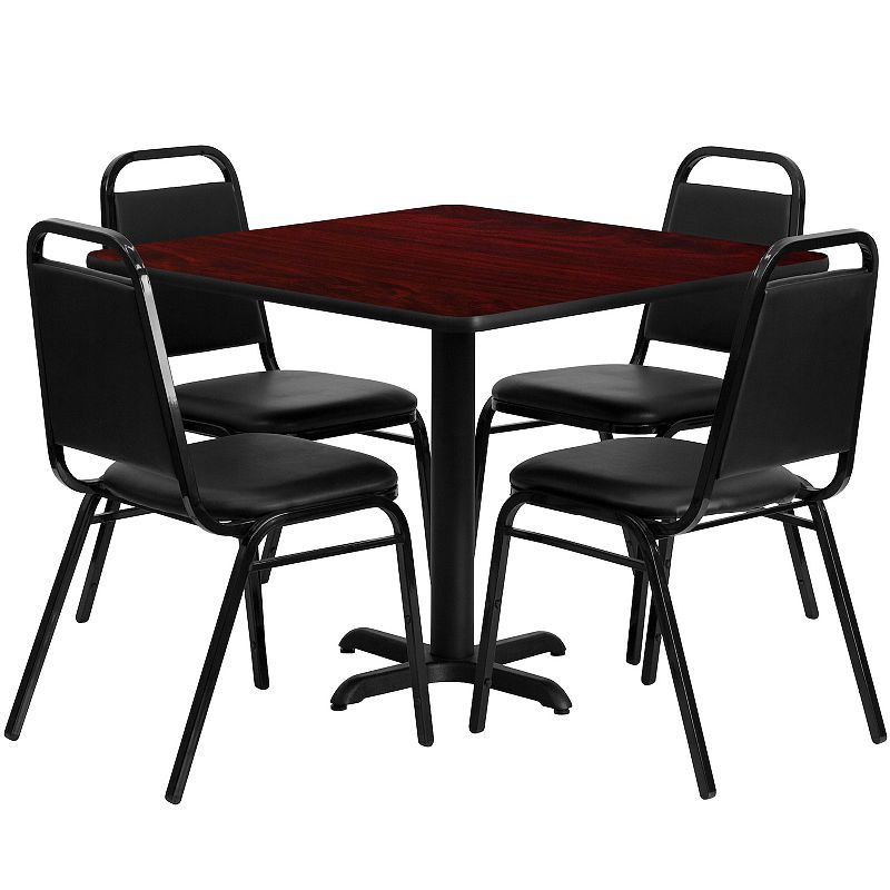 Flash Furniture Square Table & Banquet Chairs 4-Piece Set, Black