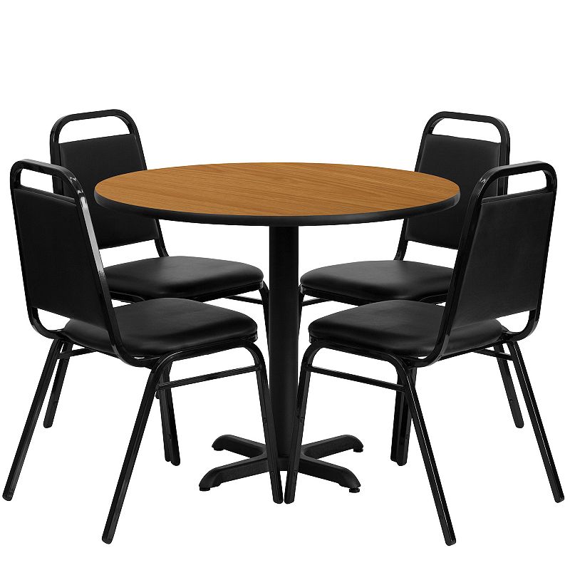 Flash Furniture 36-in. Round Table & Banquet Chairs 5-Piece Set, Black