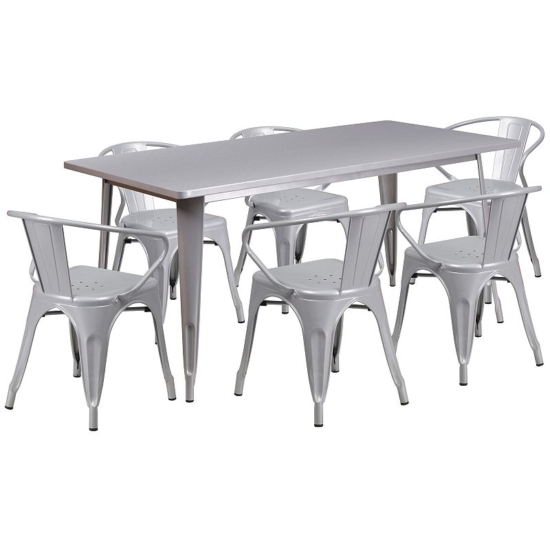 Flash Furniture Commercial-Grade Metal Indoor/Outdoor Table & Arm Chairs 7-