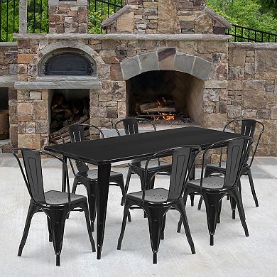 Flash Furniture Commercial-Grade Metal Indoor/Outdoor Table & Stacking Chairs 7-Piece Set