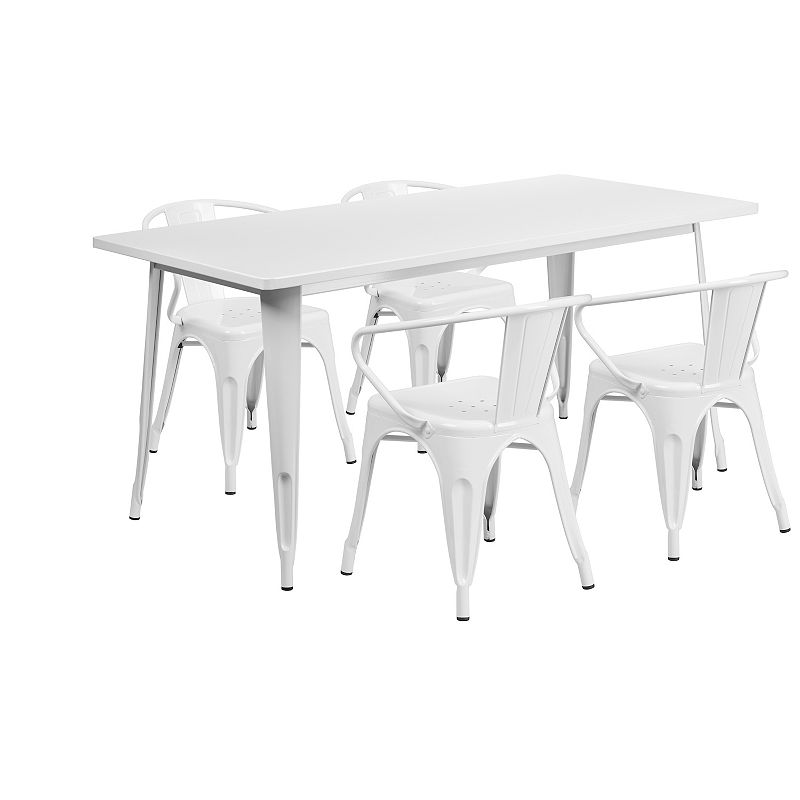 Flash Furniture Commercial-Grade Metal Indoor/Outdoor Table & Arm Chairs 5-