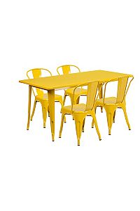 Image of Flash Furniture Commercial Grade 31.5  x 63  Rectangular Yellow Metal Indoor-Outdoor Table Set with 4 Stack Chairs