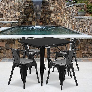 Flash Furniture Commercial-Grade Metal Indoor/Outdoor Table & Arm Chairs 4-Piece Set