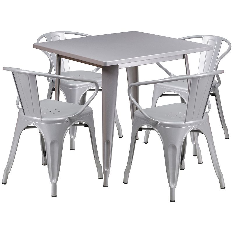 Flash Furniture Commercial-Grade Metal Indoor/Outdoor Table & Arm Chairs 4-