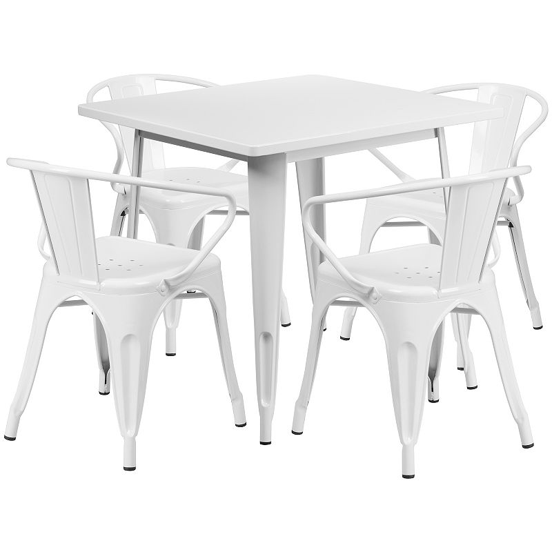 Flash Furniture Commercial-Grade Metal Indoor/Outdoor Table & Arm Chairs 4-